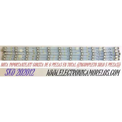 KIT DE LED'S PARA TV VIZIO ((INCOMPLETO SOLO 5 PIEZAS)) / NUMERO DE PARTE GJ-390-DLEDIV-D611-V4 / CVPGHAB01F5E1164V / PANEL TPT390J1-HJ1L02 / MODELO E390-B1 / NOTA IMPORTANTE:KIT CONSTA DE 6 PIEZAS EN TOTAL